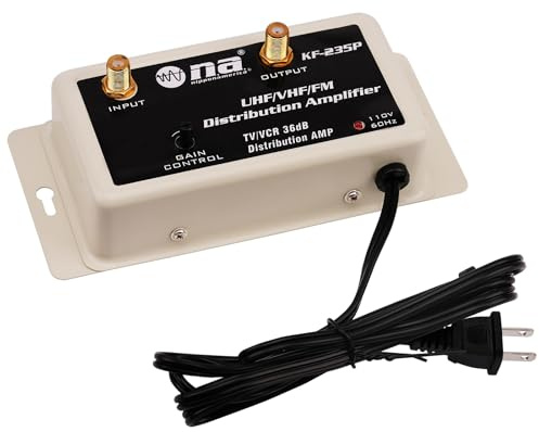 Nippon America 36dB TV/VCR Antenna Distribution Signal Amplifier (KF-235P), UHF/VHF/FM Signal Booster with Gain Control, Universal TV Antenna Amplifier for Clearer Reception