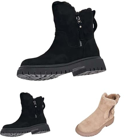 Generisch Botas de nieve impermeables para mujer, botas de invierno forradas, plataforma antideslizante con cremallera lateral, botas cortas individuales, zapatos informales, botas deslizantes, beige