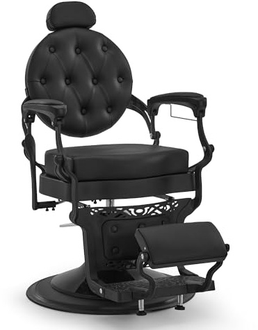 Barberpub Fauteuil de Coiffure avec Appui-tête inclinable, équipement de Coiffure avec Pompe hydraulique, pivotant à 360°, Fauteuil de Coiffure réglable en Hauteur, Style Vintage, 2933-F (Noir)