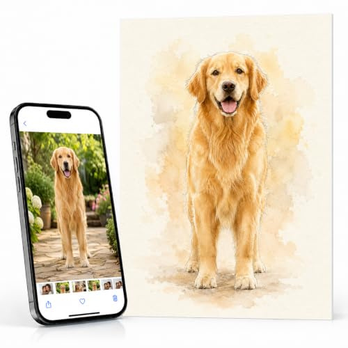 Wallazz Quadri Moderni Soggiorno - Stampa Personalizzata su Carta Premium in Stile Acquerello, Ritratto Artistico di Animali da Compagnia e Non Solo, Cani, Gatti, Cavalli, Idea Regalo Originale