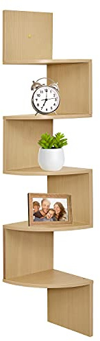 Greenco 5 Niveles Soporte de Pared Esquina estantes Acabado Natural