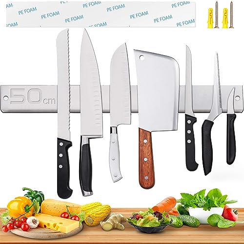 [Amélioré 50cm] Porte-Couteaux Magnétique Adhésif, Aimant Ultra Puissant Barre Magnétique en Acier Inoxydable pour Couteaux, Fixation Murale, Facile à Installer, Économie d'Espace Couteaux Magnétique