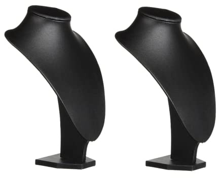 Comelyjewel Necklace Holder Stand Set of 2, Jewelry Bust Display Stand for Necklaces, Velvet Mannequin Jewelry Organizer for Women, Jewelry Display for Vendors, Vanity & Retail (Black Faux Leather)