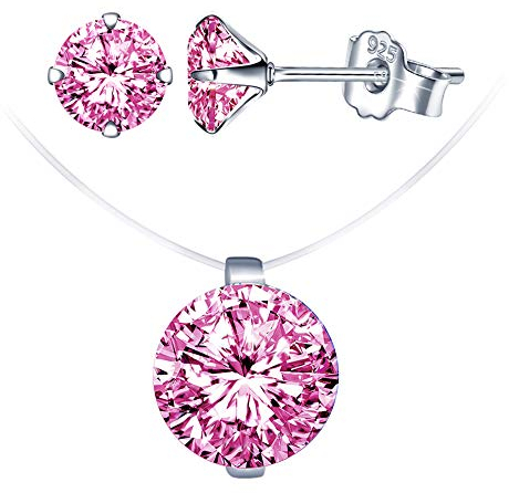 Yumilok Diamant-Schmuck-Set, Halskette mit unsichtbarer Angelschnur, Choker für Damen, Diamantohrringe, 925er Silber, Weihnachts- und Geburtstagsgeschenk, kubischer Zirkonia, Sterling-Silber,