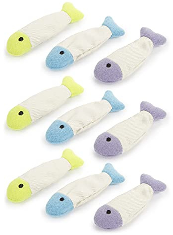 SmartyKat (9 Count) Fish Flop Crinkle Catnip Cat Toys - Multi Color, 9 Count
