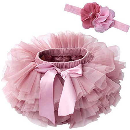 Vobozeany Bébé Fille Jupe Tutu en Tulle Doux + Bandeau à Fleurs Tutu Mini Jupe Princesse Pettiskirt Nouveau-Né Naissance Costume pour Photographie Anniversaire Fête Baptême