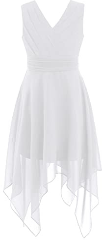 CHICTRY Girls Sleeveless Pleated Pageant Party Dress Flower Girls Dresses High Low Wedding Ball Gown White 13-14 Years