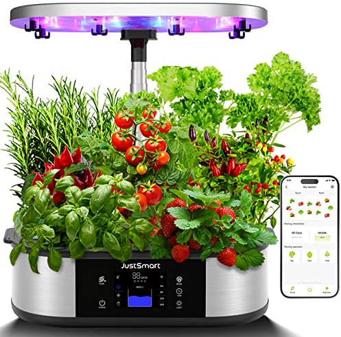 JustSmart Hydroponische Anzuchtsysteme, Smart WiFi Garden 12 Pods 5 Beleuchtungsmodi mit LED Pflanzenlampe 30W, Indoor Kräutergarten 76CM Einstellbare Höhe, Automatic Timer 4/8/12/16 H