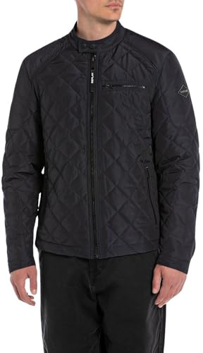 Replay Chaqueta acolchada para hombre, chaqueta de entretiempo sin capucha, azul (Deep Blue 498), L
