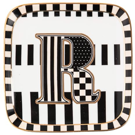 MACKENZIE-CHILDS Monogram Dish, Decorative Ceramic Letter Plate, 5 3/4 Square, R