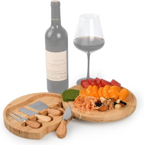 ds. distinctive style Tabla de quesos y juego de cuchillos de bambú Pequeña tabla para cortar queso con juego de 4 cuchillos para quesos Para picnics, fiestas, regalos de boda