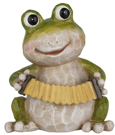 Ideen mit Herz Grenouille décorative avec accordéon - Figurine pour la maison ou le jardin - Décoration pour la terrasse - Intérieur et extérieur - 13,5 cm de haut, 11,5 cm de large