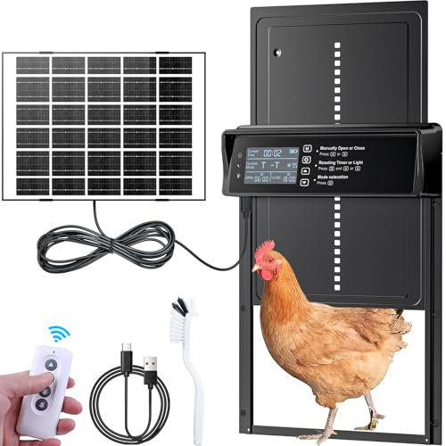 Hühnerklappe Solar - Automatische Hühnertür Aus Aluminium Mit Wasserdichtem Display, Lichtsensor, Fernbedienung, Anti-Pinch Und Timer für Sichere Hühnerhaltung