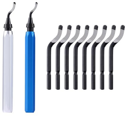 2 Pcs Deburring Tool +10 Pcs BS1010 High Speed Steel Blades for Metal Resin PVC Pipes Copper Plastic 3D Printed Edges, Plumbing 3D Printing Burr Removal Reamer Tool, silvery& Blue