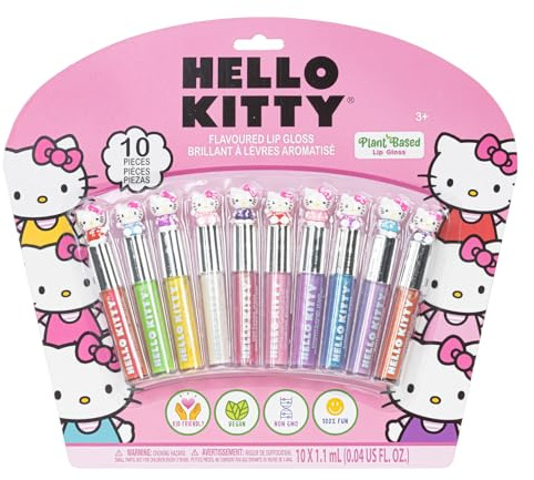 Hello Kitty 10 Sets Vegetable Lip Gloss Favourite Girls Party First Makeup Suit Suitable for Parties, Nap and Birthday Gifts, Ages 3+, Produced by Townley