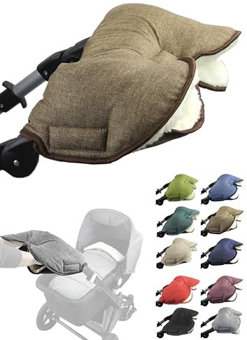 BAMBINIWELT Handmuff mit Lammwolle – warmer Handwärmer für Kinderwagen, Buggy & Radanhänger – wasserfest, winddicht & waschbar – für Winterspaziergänge (meliert braun)