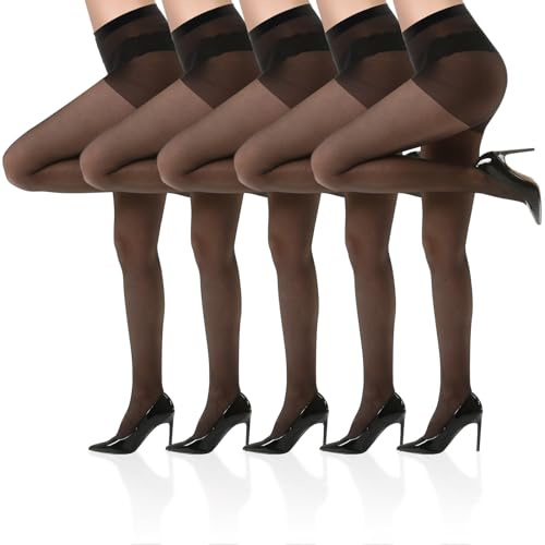 Invalidism 5 Pairs Women's Sheer Tights, Sheer Tights for Women Ladies Tights High Waist with Reinforced Toes Pantyhose Women's Seamless Snag Tight Suitable for Daily All Occasions