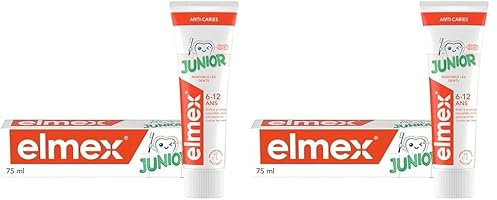 Dentifrice elmex Junior 6-12 ans | Protection contre les caries | Goût menthe | Sans colorants | Dentifrice enfant pour dents plus fortes | Soin des gencives et de l’émail | elmex® enfant | 75ml