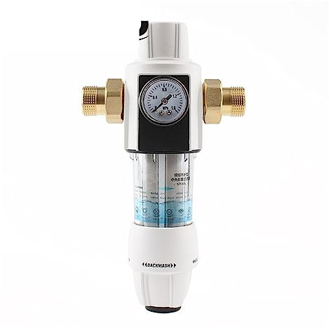 Pré-filtre à eau en acier inoxydable, purificateur avant à manomètre, lavage à contre-courant en cuivre for enlever la rouille, tuyau de sédiments, nettoyeur indirect de boissons Facilité d’installati