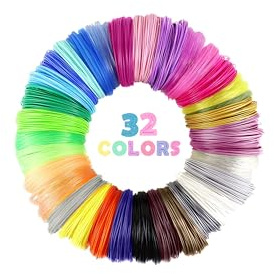 Filamento Penna 3D, 1.75mm, 32 Colori Filo per Penna 3D, 5M Ciascuno, 3D Penna Filamento Ricarica PLA, Biodegradabile, Inodore, Filamento 3D per MYNT3D, SCRIB3D