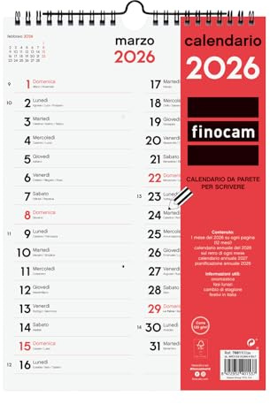 Finocam - Calendario de pared 2026 para escribir dos columnas diseño mensual enero - diciembre 2026 12 meses | Calendario 2026 para anotaciones | Planificador mensual neutro - italiano, pared de dos