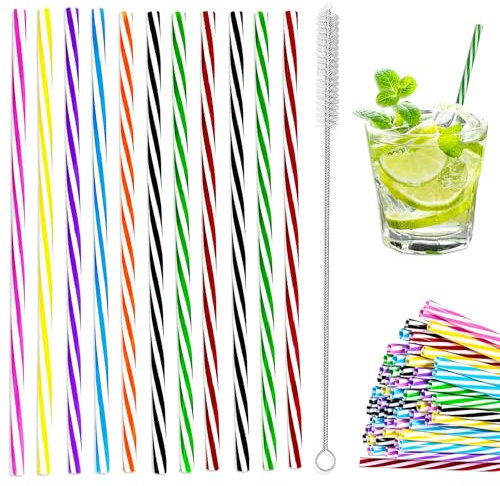 Cannuccia Riutilizzabile - 60 Pezzi Cannucce Riutilizzabili Bambini in Plastica con 1 Spazzola - Cannucce Cocktail - Cannucce per Bibite con Feste ed Estate - Gicctyble