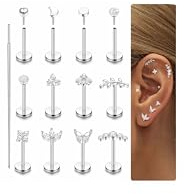 LOLIAS 20G Tragus Helix Labret Piercing Ohr Chirurgenstahl FlatBack Ohrringe Stecker Hypoallergen Lippenpiercing Titan Ohrpiercing Ohrstecker Damen Flat Knorpel Conch Nasen Piercings Silber 925 6mm