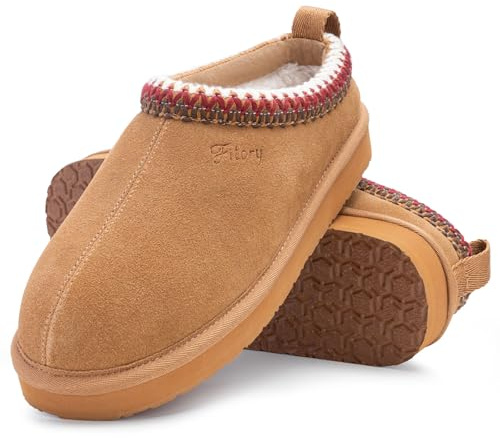 FITORY Women's Suede Slipper | Flat Short Mini Boots with Fur Fleece | Winter Casual Comfort Shoes Brown Size 7