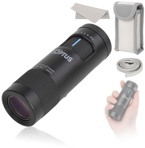 Optus Zoom Monokular 7-21x21 mit Stativanschluss Augenmuschel für Brillenträger kompaktes Fernrohr für Naturbeobachtung Jagd inkl. Tasche
