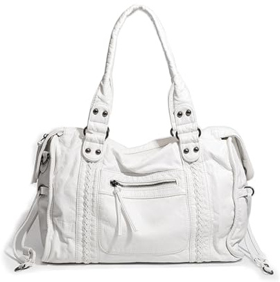 Sanivovonu Nieten Tragetasche Damen Groß Slouchy Handtasche Vintage Tasche Gross City Tote Bag Y2k Schultertasche Punk-stil Ledertasche Weiß