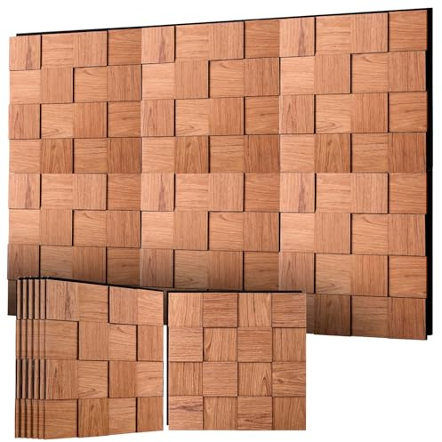 SSHENGYA Paneles de pared acústicos de madera de mosaico 3D, paneles de pared absorbentes de sonido para decoración de paredes interiores, diseño moderno, paquete de 6 unidades de 15.7 x 15.7 pulgadas