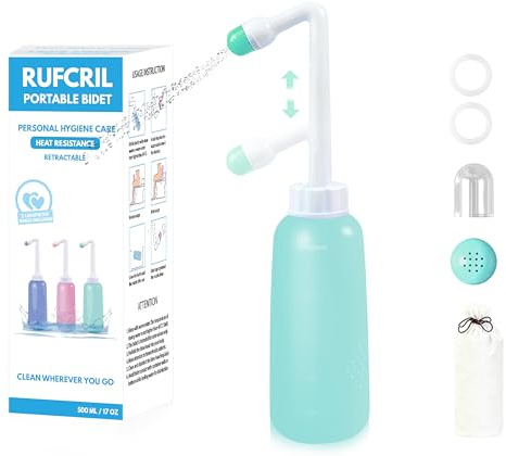 RUFCRIL Portable Bidet with Telescopic Extendable Nozzle, Travel Bidet Bottle 500ml, 2 Leak-Proof Sealing Rings, for Postpartum Perineal Care, Feminine Hygiene, Hemorrhoid Relief, Personal Cleaning