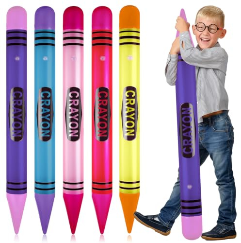 5 Piezas Globos de Crayones Inflables, 105cm Crayones Inflables Gigante, Perfecto para Volver a Clases y Fiestas de Escuela