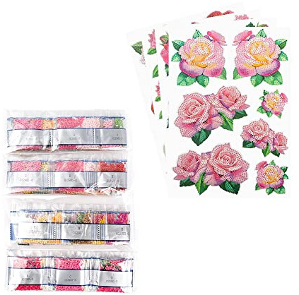 Ideen mit Herz Diamond Painting Sticker | 4 ark i DIN A4 | klistermärken individuellt avtagbara | inklusive smyckesstenar (rosor)