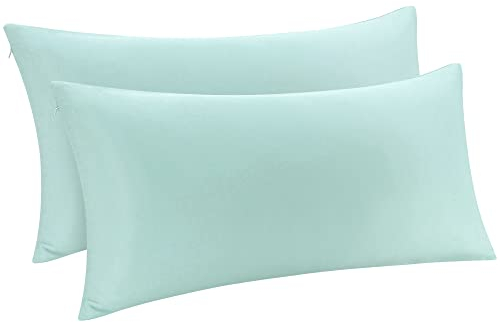 PiccoCasa Kissenbezug Bambus kopfkissenbezug 40x80cm kühlend Kissenbezüge 2er Set mit Reißverschluss atmungsaktiv Ultra weich Kühlkissen Schlafkissen Blaugrün 40x80cm
