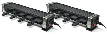 Rotel 1124050 Lot de 2 appareils à raclette connectables, appareils de chacun 4 pers, Machine à raclette, raclette Party, Acier Inoxydable, Fonte d'aluminium, Plastique, 49,7 x 10,5 x 10,1 cm
