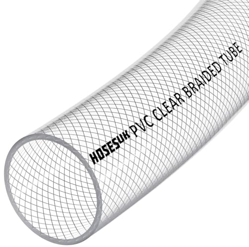 Tubo flessibile in plastica PVC trasparente rinforzato intrecciato da 32mm (1 1/4) ID per aria, acqua, olio, gas, cibo - 5 metri