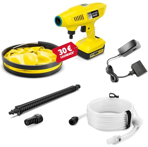 Kärcher 18 V Akku-Druckreiniger KHB 4-18 Plus Battery Set, Druck: 21 bar, Flachstrahldüse, Ansaugschlauch, Faltbarer Wassertank, Gewicht: 1,3 kg, mit Kärcher 18-V-Akku und Ladegerät