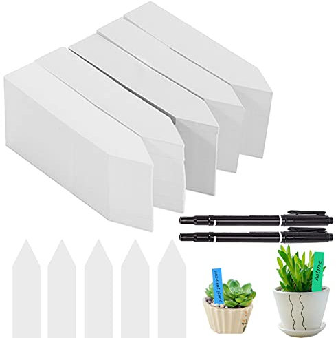 Lot de 500 étiquettes pour plantes En plastique 10 x 2 cm Résistantes aux intempéries Avec 2 stylos noirs Pour plantes de jardin Marqueurs (blanc)