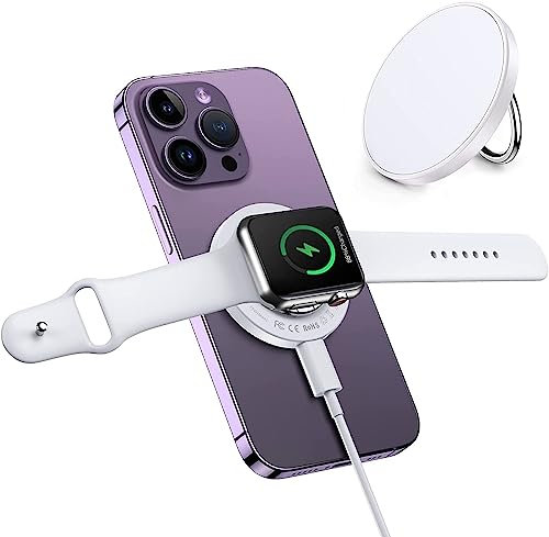 mag Safe - Cargador de Viaje, inalámbrico, estación de Carga 3 en 1, Compatible con iPhone 14, 13, 12, AirPods 3/2/Pro, iWatch, Anillo de Soporte, Cable extraíble