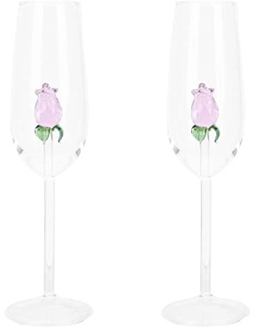 Angoily 2PCS Rose Wine Glass, Whisky Goblet Cup, Crystal Goblet Cocktail Cup Flutes for Wedding, Party, Dinner