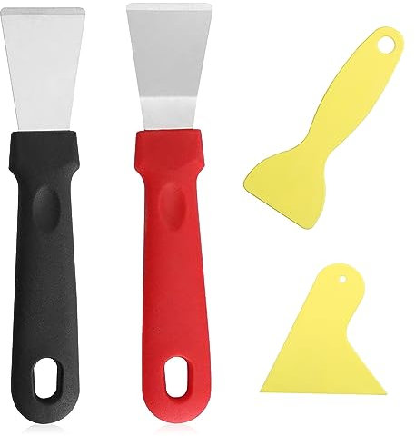 Spatule En Acier Inoxydable 2 Pièces Avec Spatule En Plastique 2 Pièces, Grattoir De Four En Plastique, Outil De Nettoyage De Four, Grattoir De Cuisine Polyvalent En Acier Inoxydable