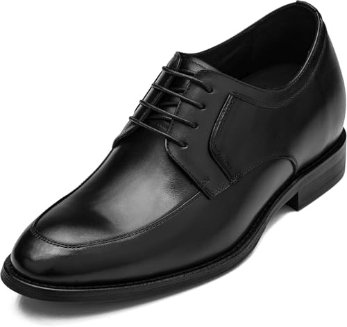 CALTO Men's Invisible Height Increasing Elevator Shoes - Black Premium Leather Lace-up Round-Toe Formal Derby Oxfords - 2.8 Inches Taller - Y7425- Size 8 D(M) US