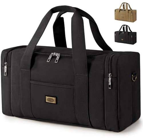 Virklyee Sac de Voyage Vintage Sac de Voyage en Cuir et Toile Sac Weekend Homme,60 X 22 X 29 CM,38L,Grand Sac de Sport pour Hommes et Femmes,Toile(Noir)