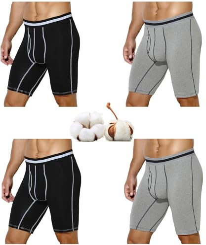 Casey Kevin Boxer Homme Long Doux Coton Stretch Sports sous-vêtements | Culotte Underpants Sport Fitness Caleçons Briefs, Modèle à Entrejambe Ouverte, Longueur de Jambe : 40-45 CM