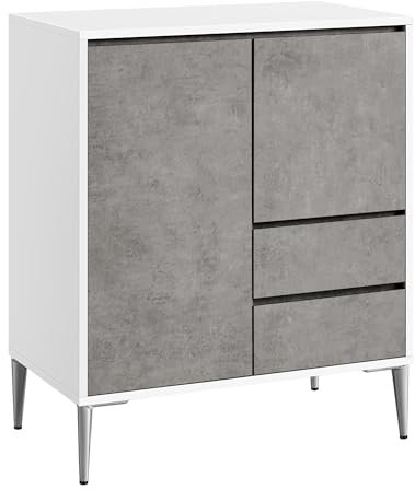 VASAGLE Aufbewahrungsschrank, Sideboard, Küchenschrank mit Türen, höhenverstellbare Ablagen, 2 Schubladen, modern, 40 x 70 x 85 cm, für Wohnzimmer Küche Arbeitszimmer, betongrau BBK243G02