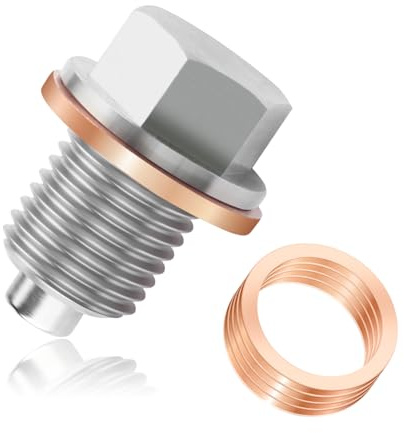 M12x1.5 Magnetic Oil Drain Plug & 5PCS Oil Drain Plug Gasket,Stainless Steel Engine Oil Drain Plug Replacement OEM#58030021000,420241700,Compatible with BMW Mercedes-Benz Honda