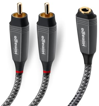 HImage cavo jack 3.5mm femmina a 2 RCA maschio, connettori dorati 24K, rivestito in tessuto, alta qualità audio, scocca in alluminio, 1.5m di lunghezza