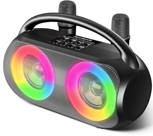 Máquina de Karaoke para Adultos y Niños, Altavoz Portátil Bluetooth 5.3 con 2 Micrófonos Inalámbricos, Máquina de Cantar para Fiesta de Cumpleaños en Casa, Sistema de Megafonía,AUX,USB,TF