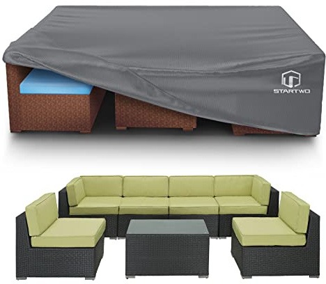 STARTWO Patio Furniture Covers Waterproof Outdoor Lawn Furniture Set Cover for 7-12 Piece Sectional Sofa, Conversation Set Garden Dining Tables Chairs,Grey